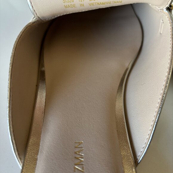 Stuart Weitzman Gold Perla Flat Mule Pearl Chain Size 8 New - Picture 7 of 10